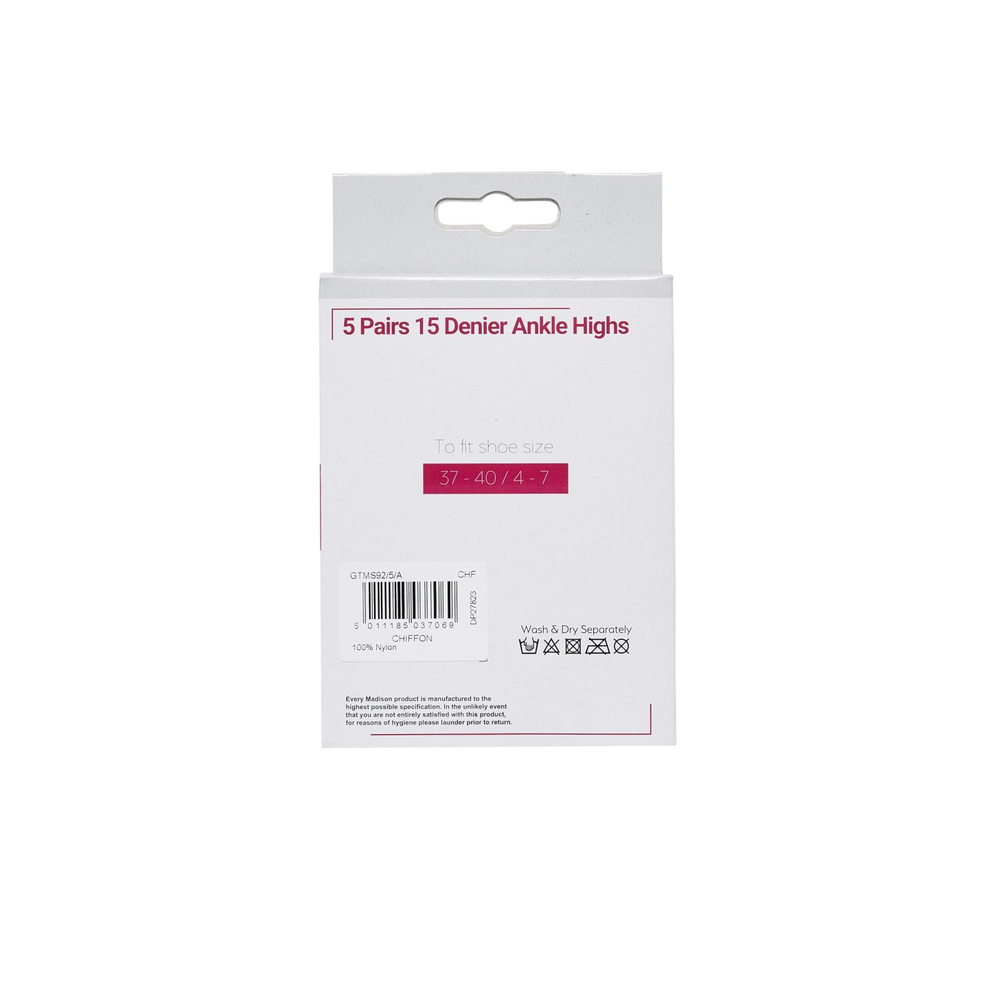 Madison 15 Denier Ankle Highs Chiffon 5 Pack