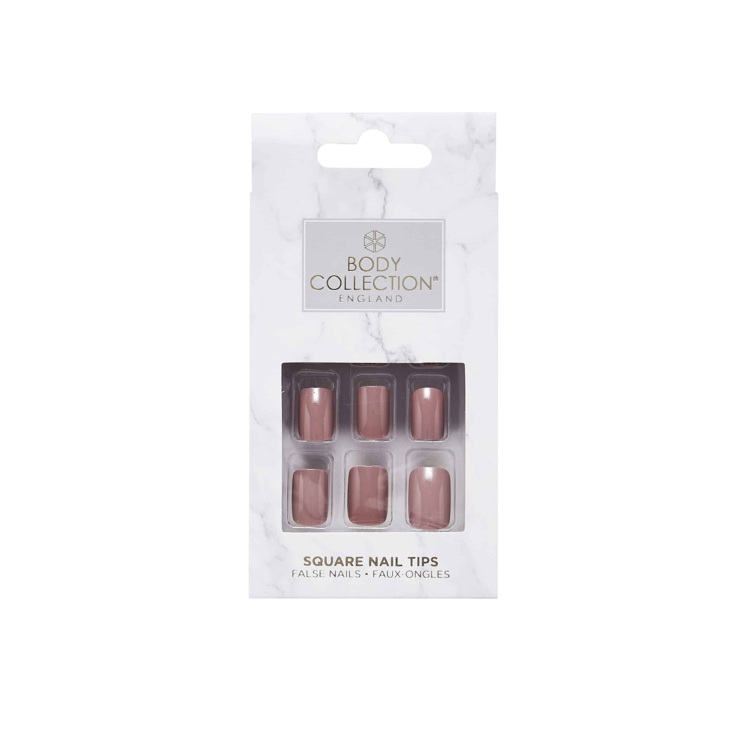 Body Collection Square False Nails - Nude Pink Gloss - With Glue 1.5ml