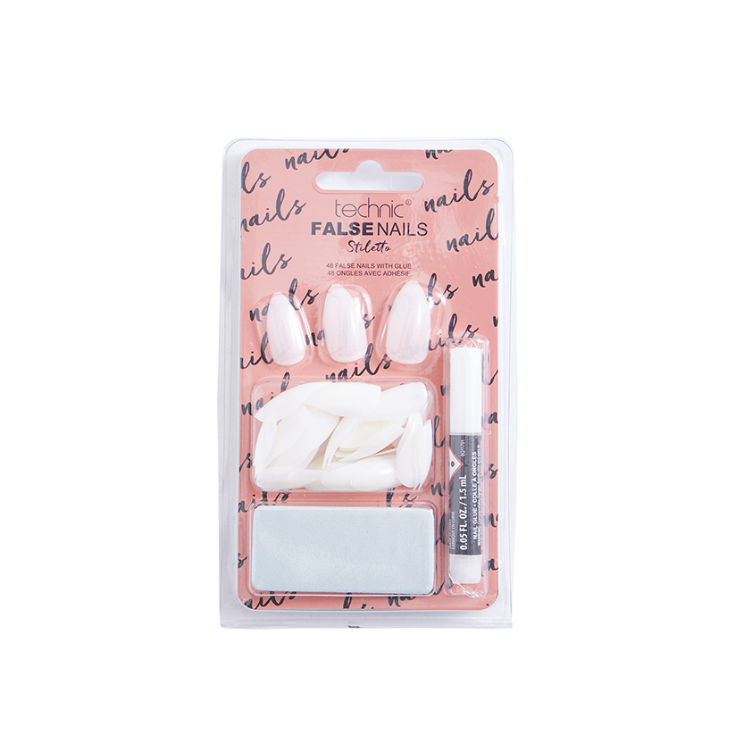 Technic Stiletto False Nails - Natural - With Glue 1.5ml