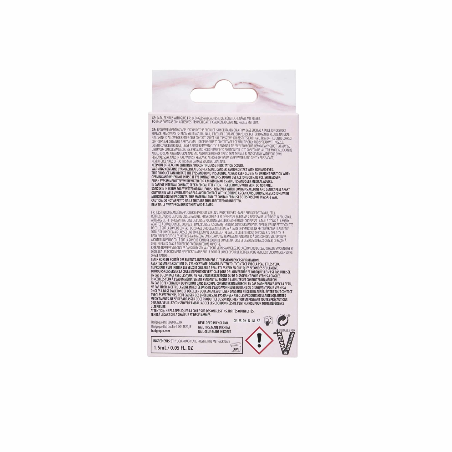 Body Collection Square False Nails - French Ombre - With Glue 1.5ml