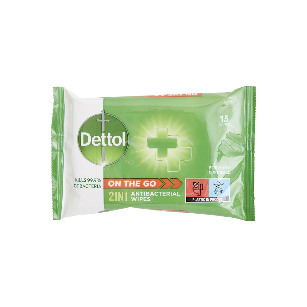 Dettol 2 in 1 Anti-Bacterial Wipes 15's