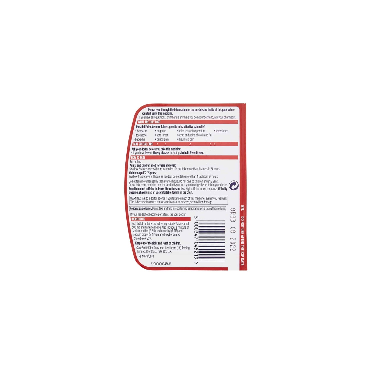 Panadol Extra Advance Paracetamol & Caffeine Tablets 500mg 14's
