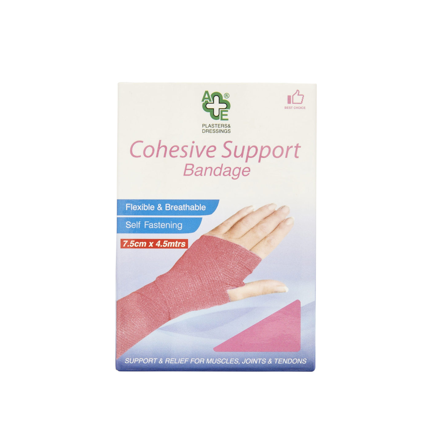 A&E Cohesive Support Bandage Pink 7.5cmx 4.5m