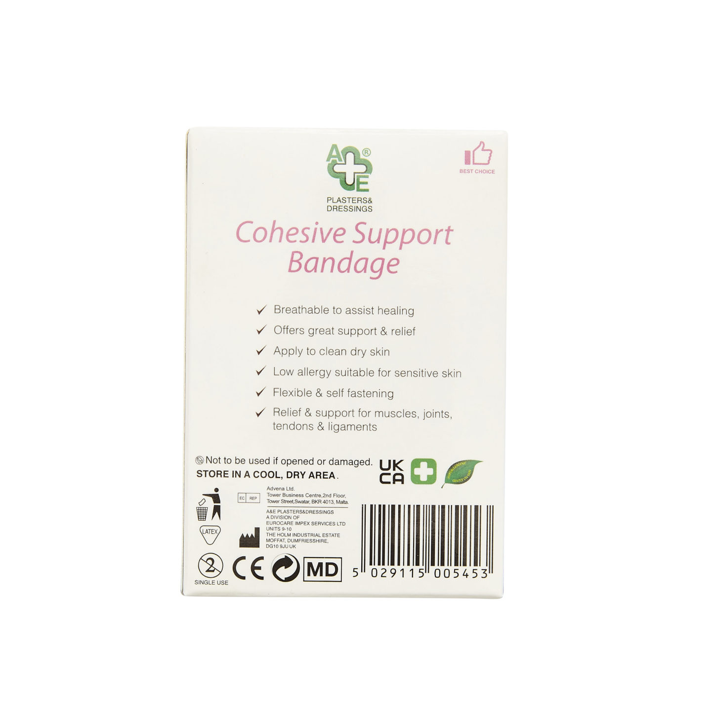 A&E Cohesive Support Bandage Pink 7.5cmx 4.5m