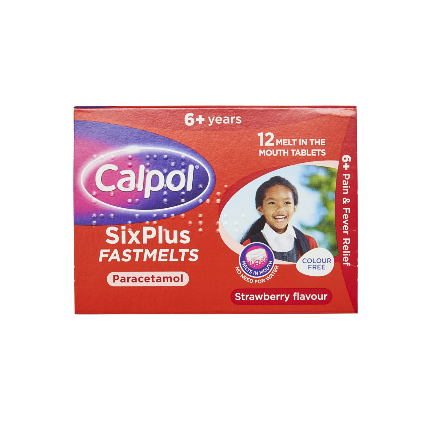 Calpol SixPlus Fastmelts Paracetamol Strawberry Flavour Melt in the Mouth Tablets 6+ Years 12's