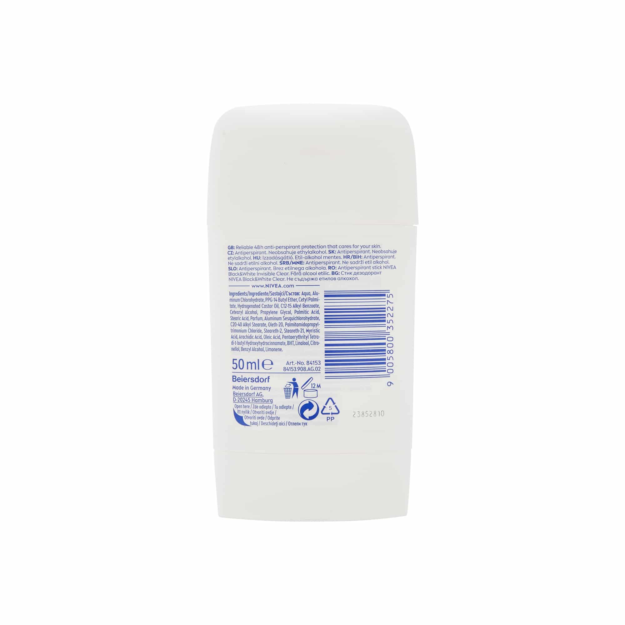 Nivea Black And White Invisible Clear Anti-Perspirant Stick 50Ml