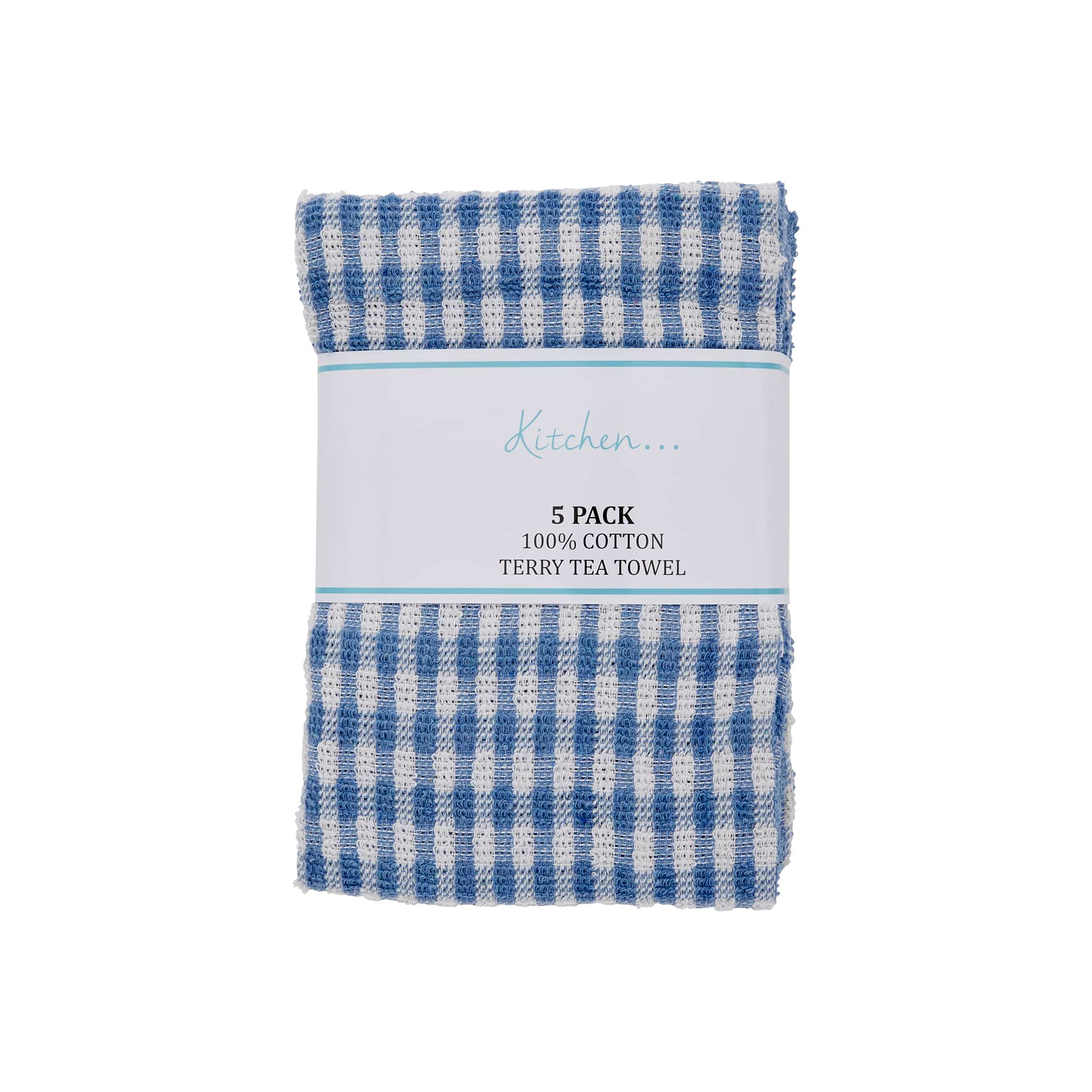 Tea Towel 5Pk Mono Blue