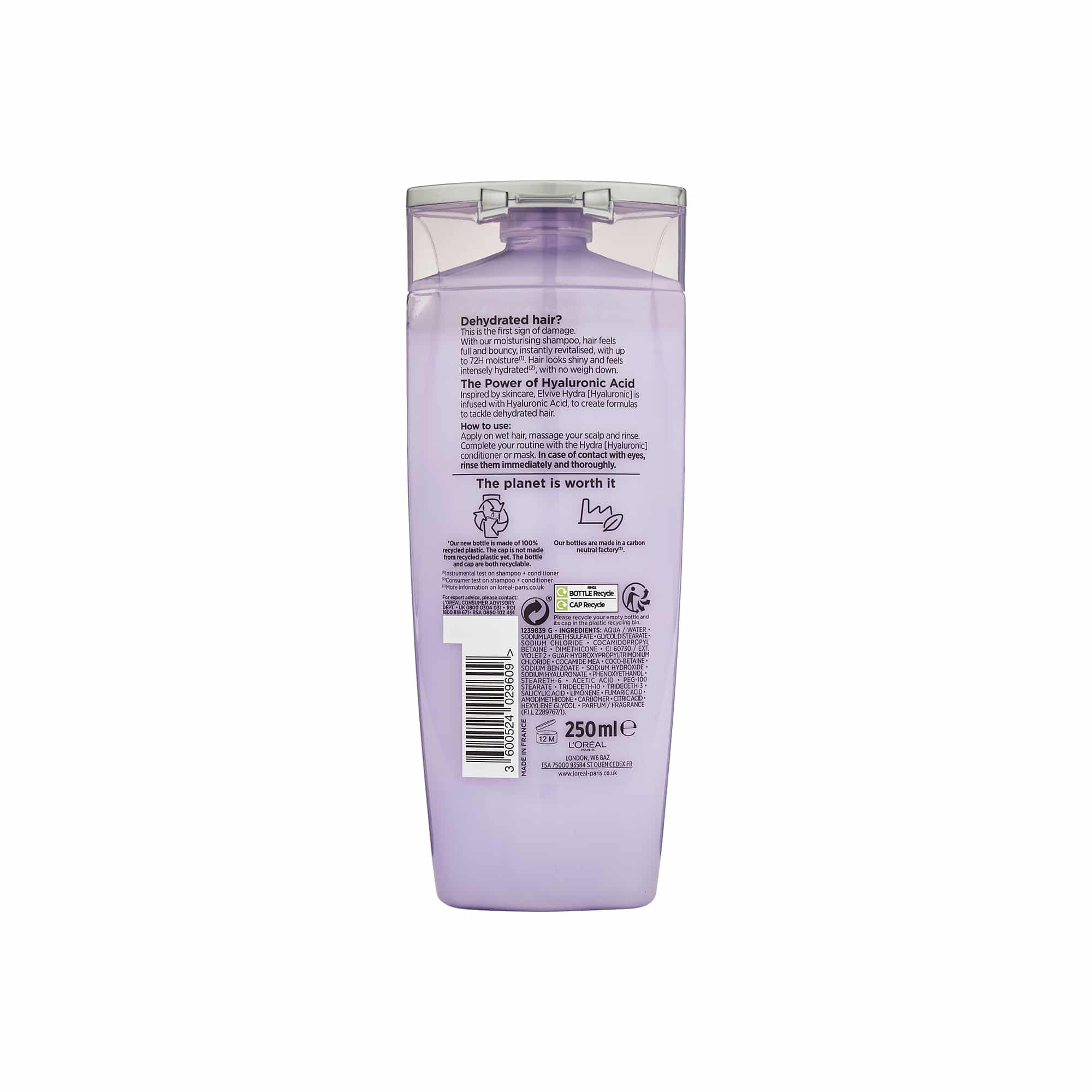 L'Oreal Elvive Hydra Hyaluronic Shampoo with Hyaluronic Acid Moisture Boosting Shampoo 250Ml