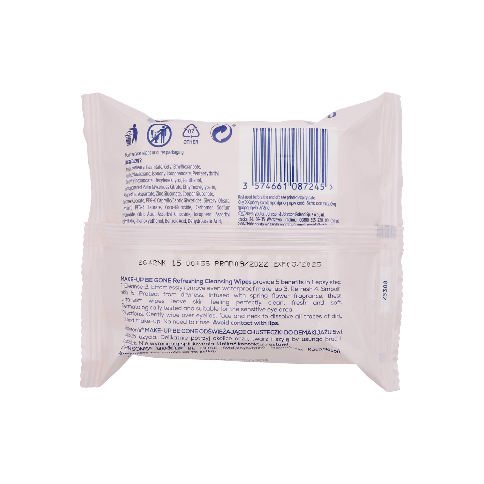 Johnson's Make-Up Be Gone 5-in-1 Refreshing Cleansing Wipes 25 Wipes