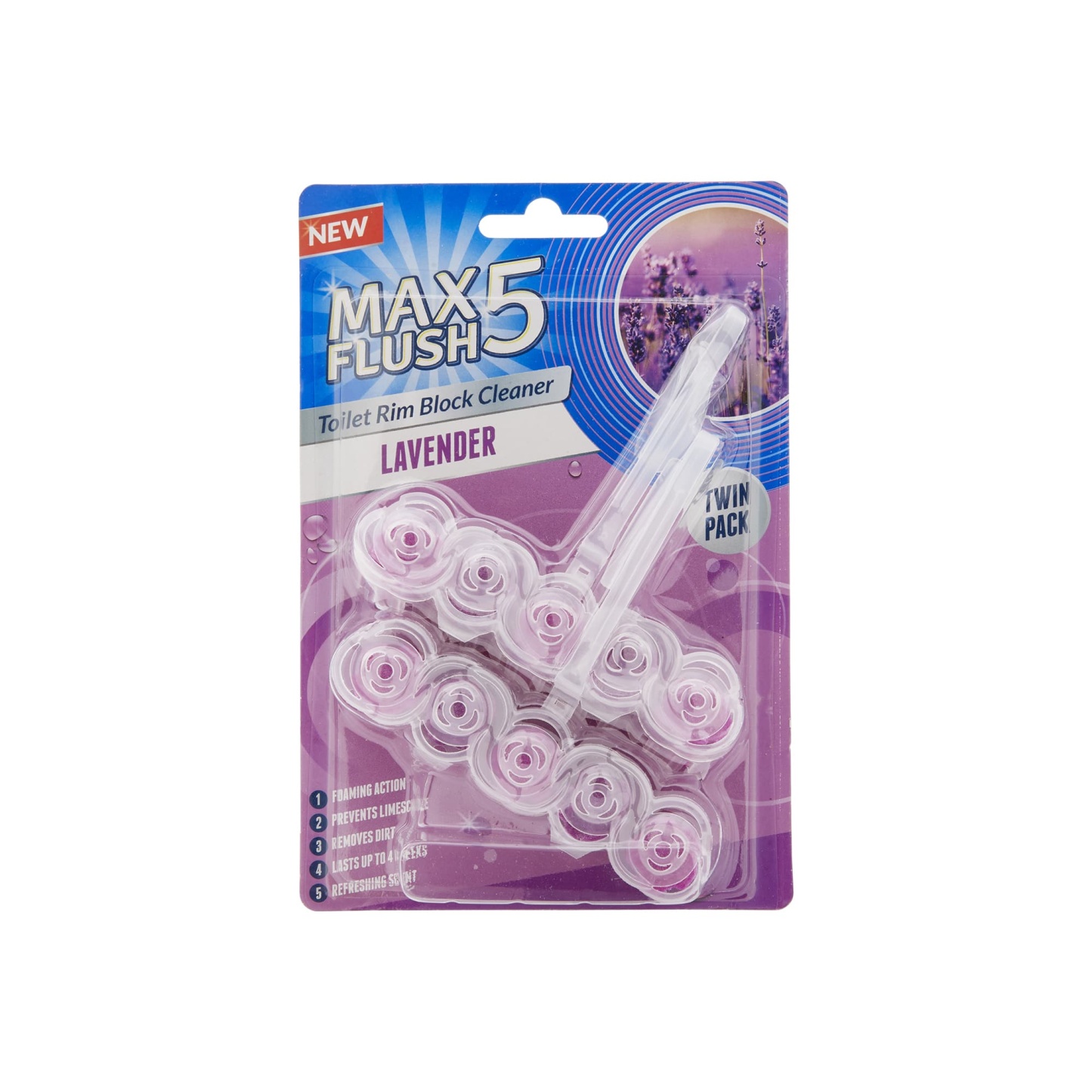 Max Flush 5 Toilet Rim Block Cleaner Lavender