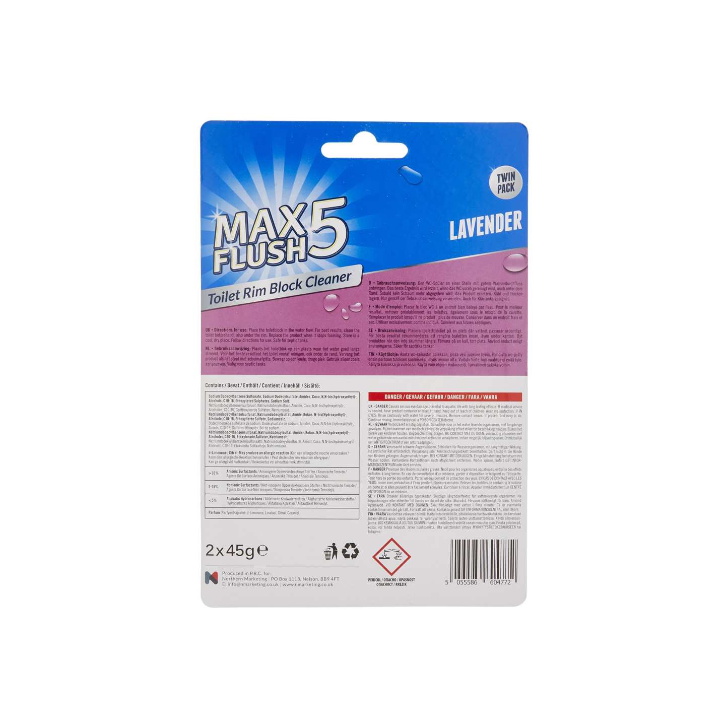 Max Flush 5 Toilet Rim Block Cleaner Lavender