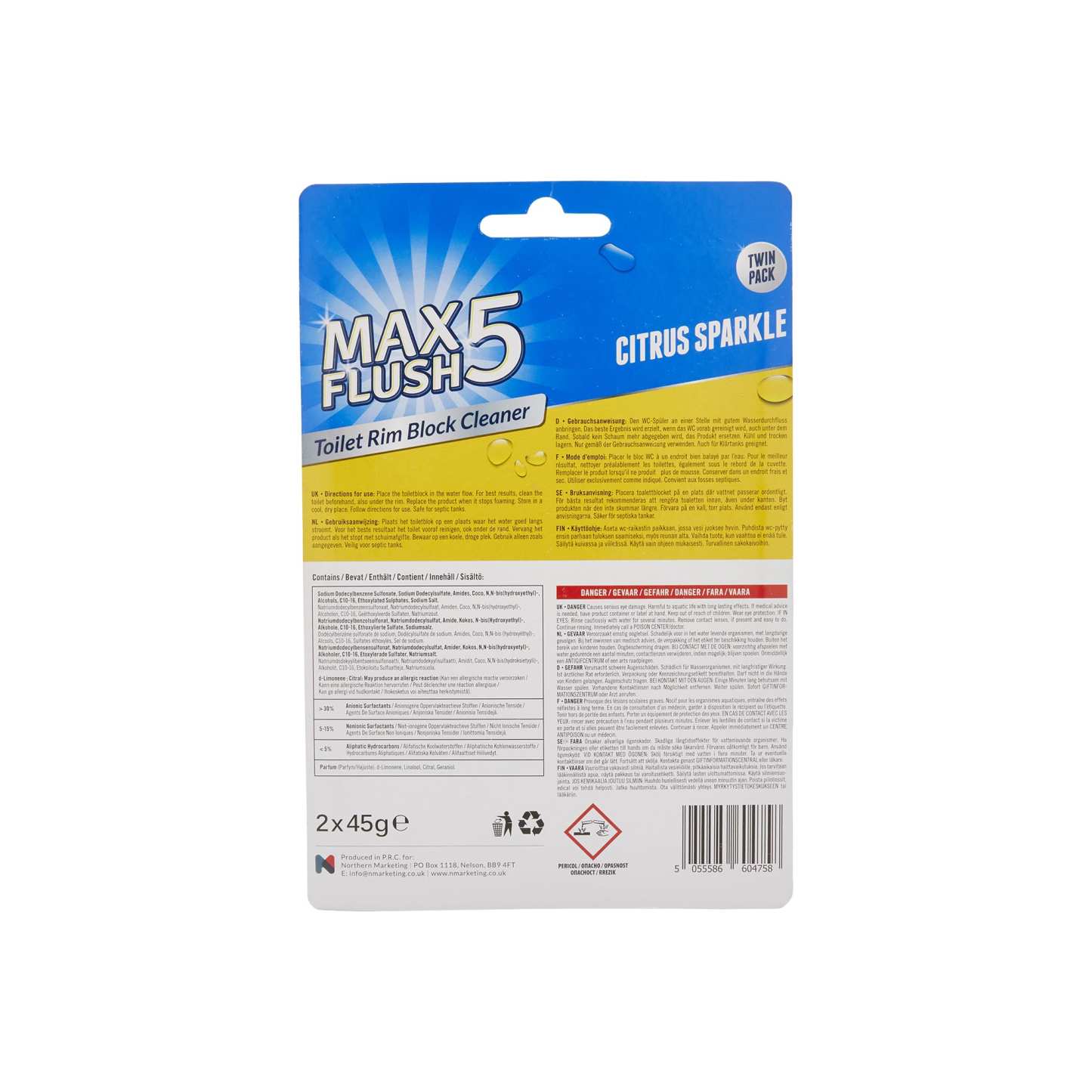 Max Flush 5 Toilet Rim Block Cleaner Citrus Sparkle