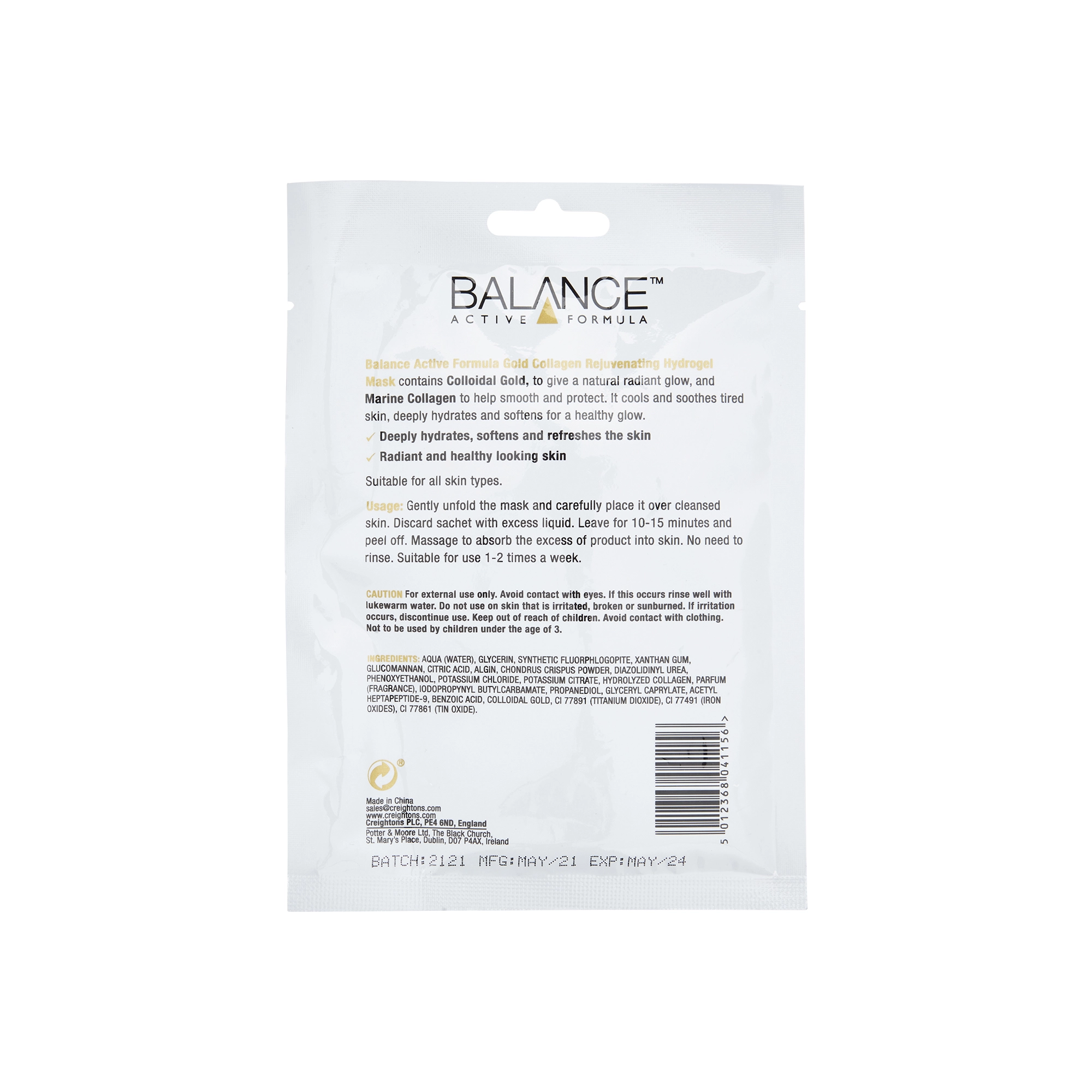 Balance Active Formula Gold + Marine Collagen Hydrogel Mask