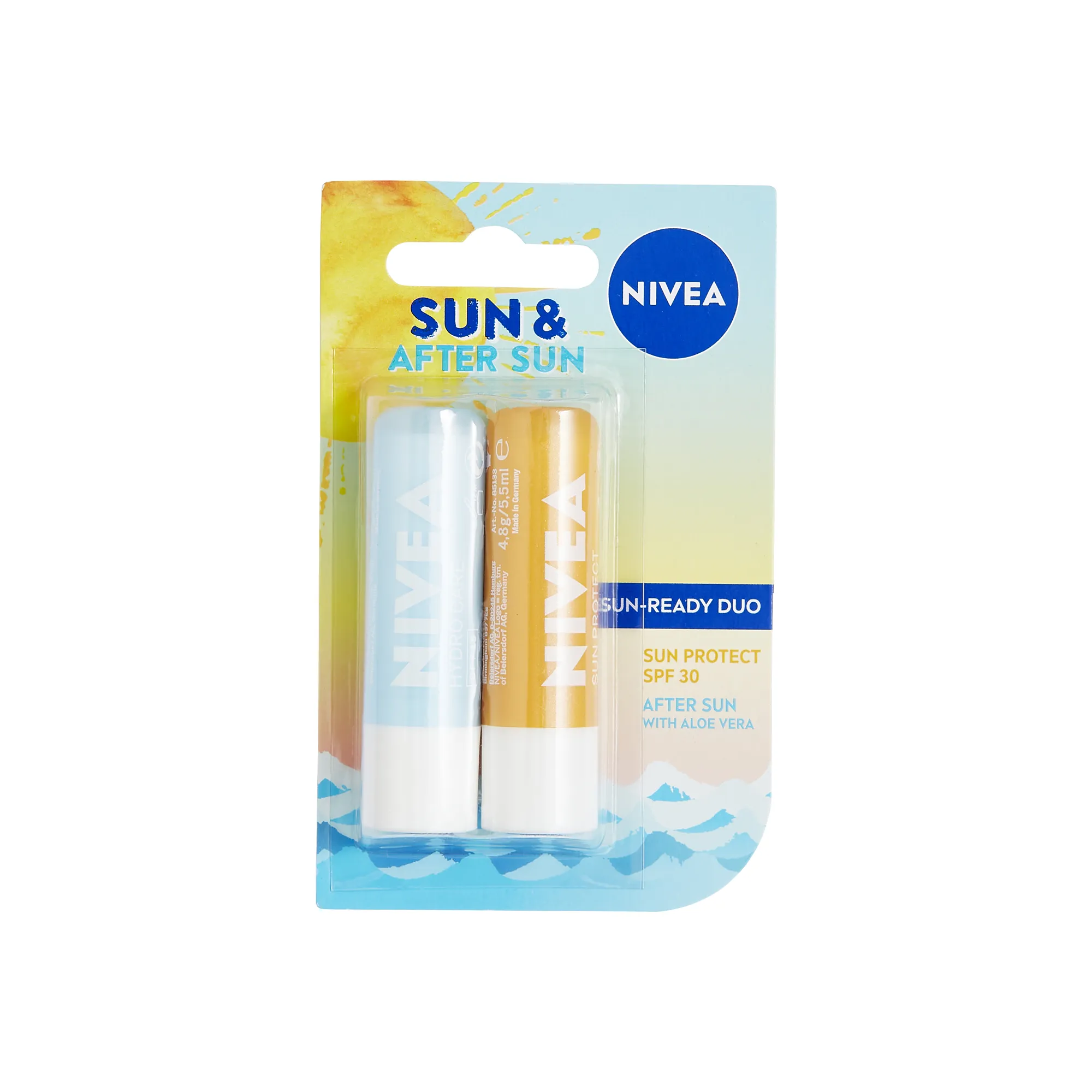 Nivea Sun and Aftersun Hydro Caring Lip Balm 2 Pack