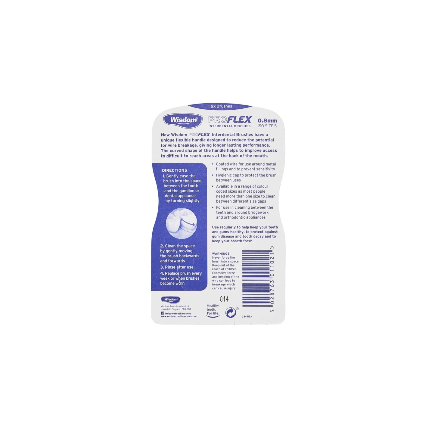 Wisdom Pro Flex Interdental Brushes 0.8mm 5's
