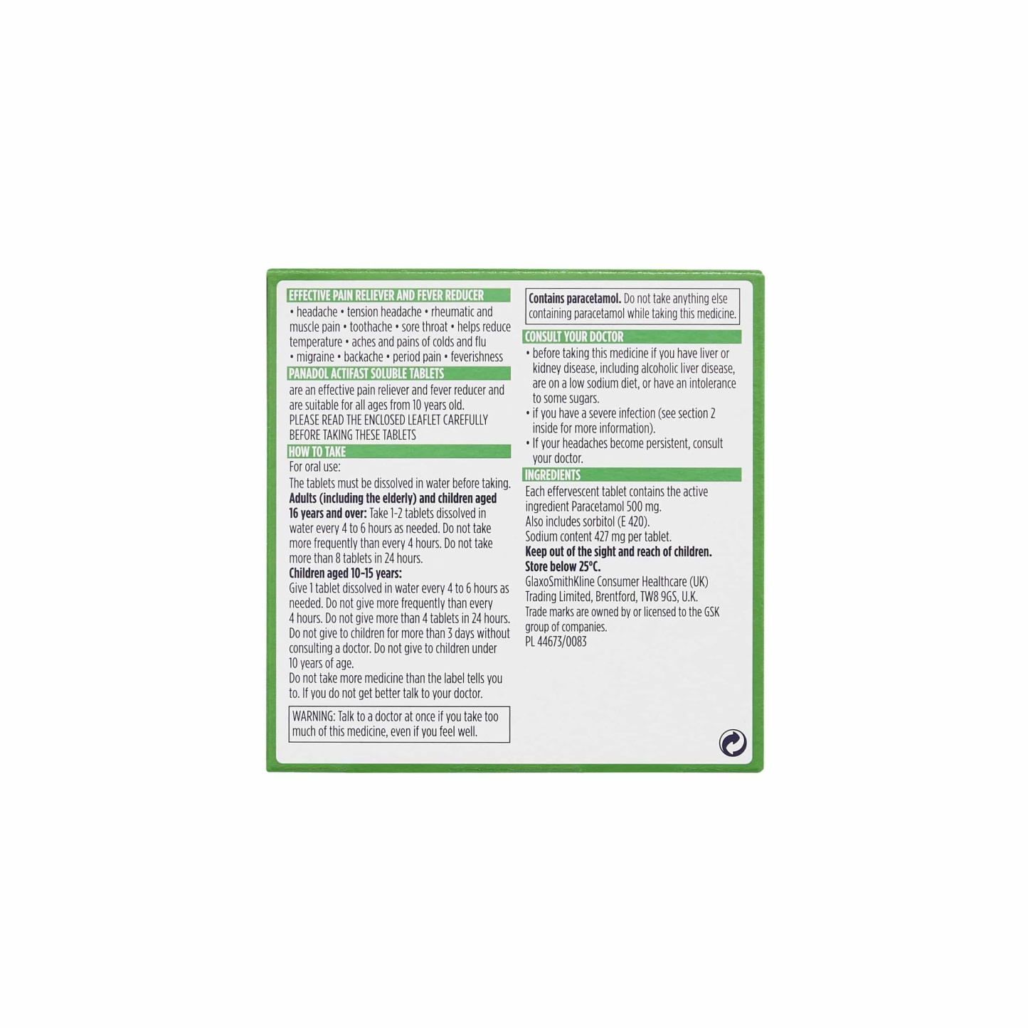 Panadol ActiFast 500mg Soluble Tablets 12's