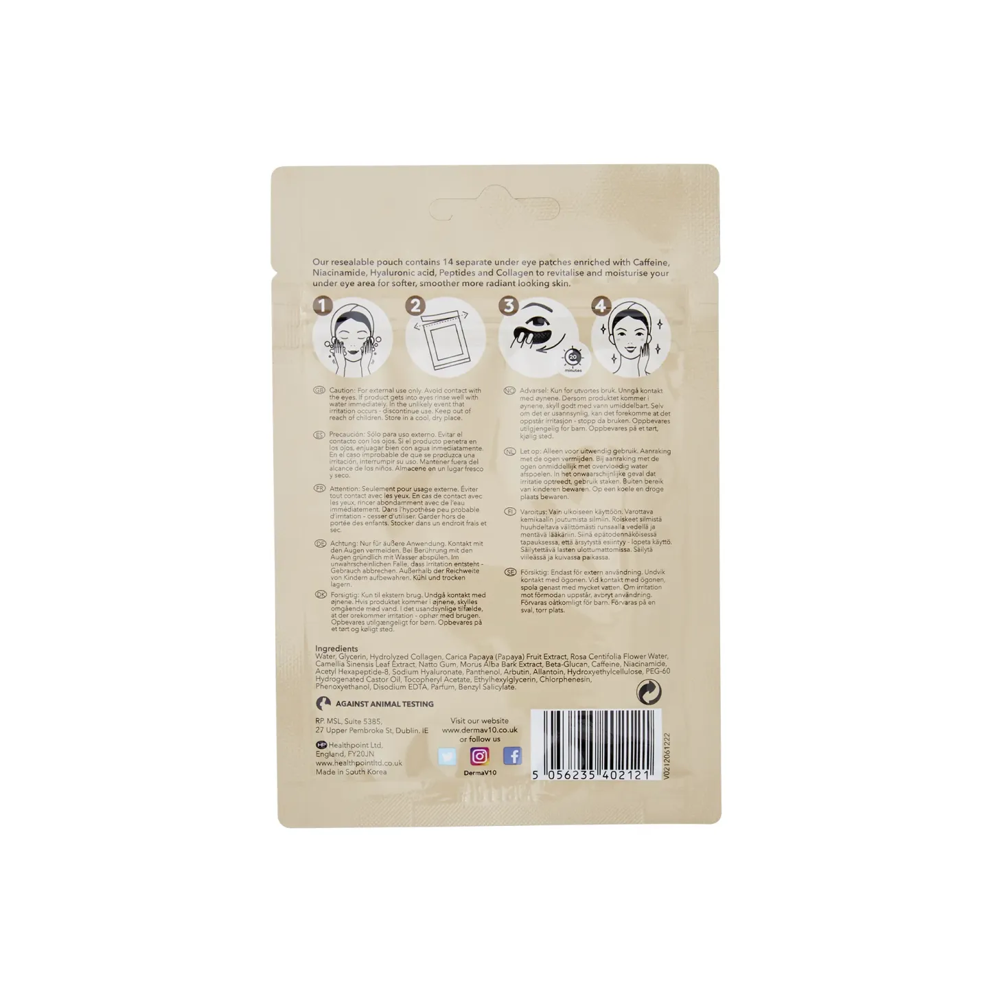 DermaV10 Caffine Eye Patches 14 Patches