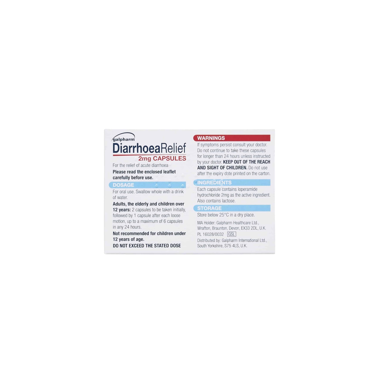 Galpharm Diarrhoea Relief 2mg Capsules 6's