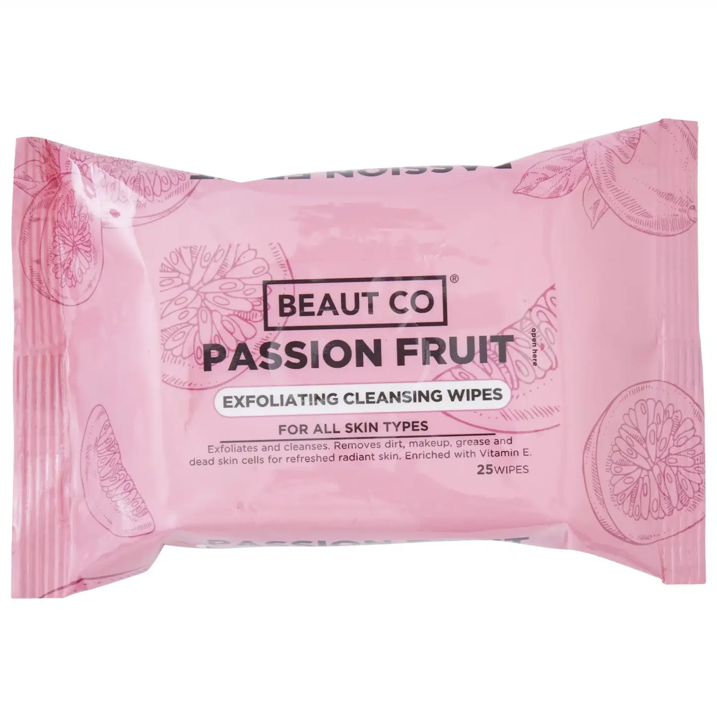 Beaut Co Passion Fruit Exfoliating Cleansing Wipes 25's