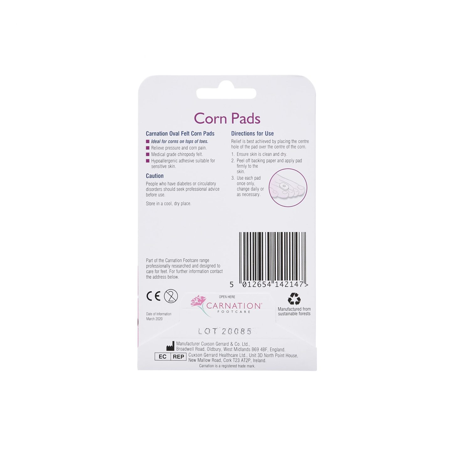 Carnation Oval Felt Corn Pads Pack of 9