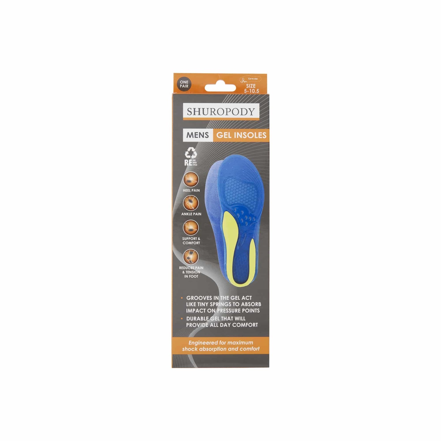 Shuropody Mens Gel Insole Size 5 -10.5