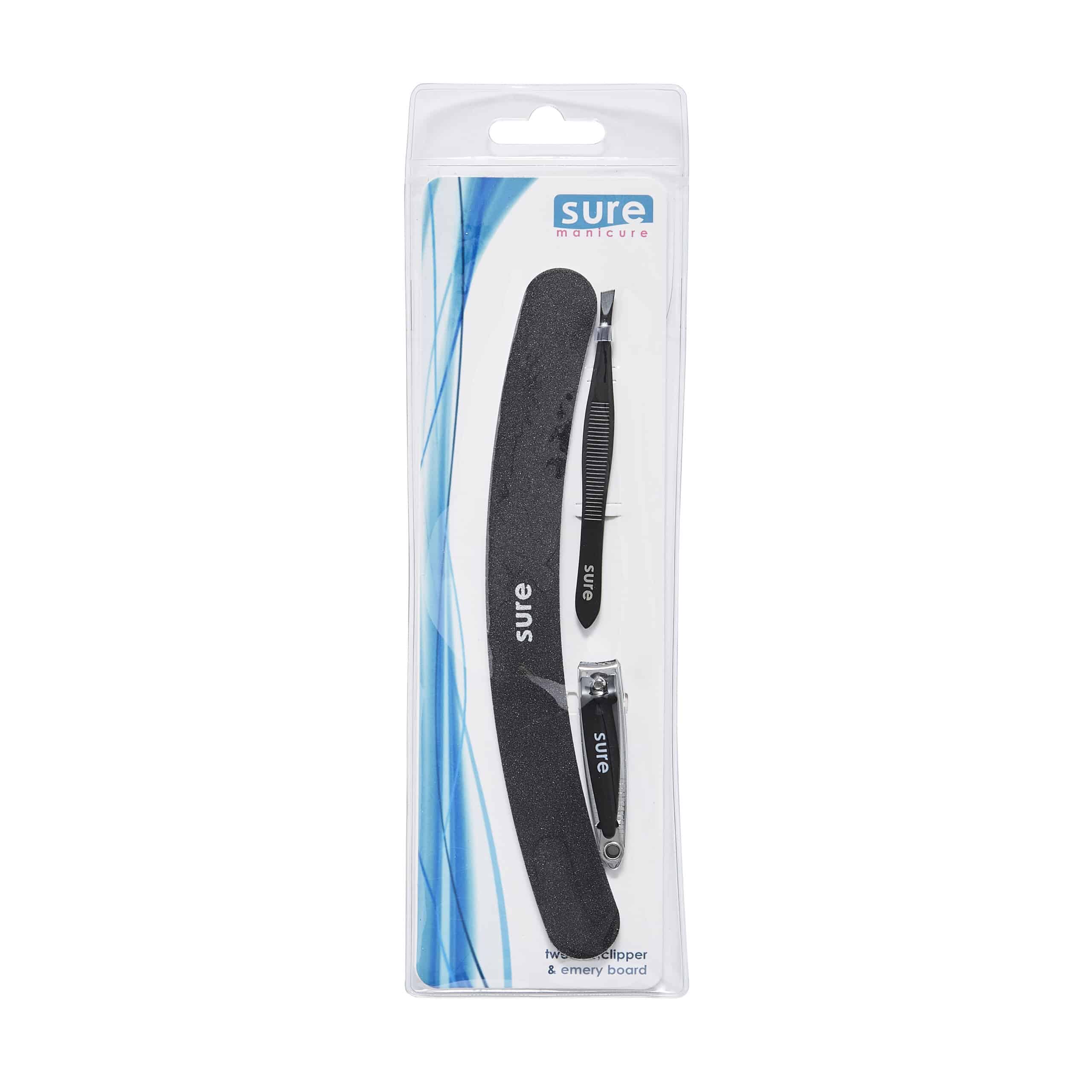 Sure Nail Clipper, Tweezer and Curved Emery Board Set