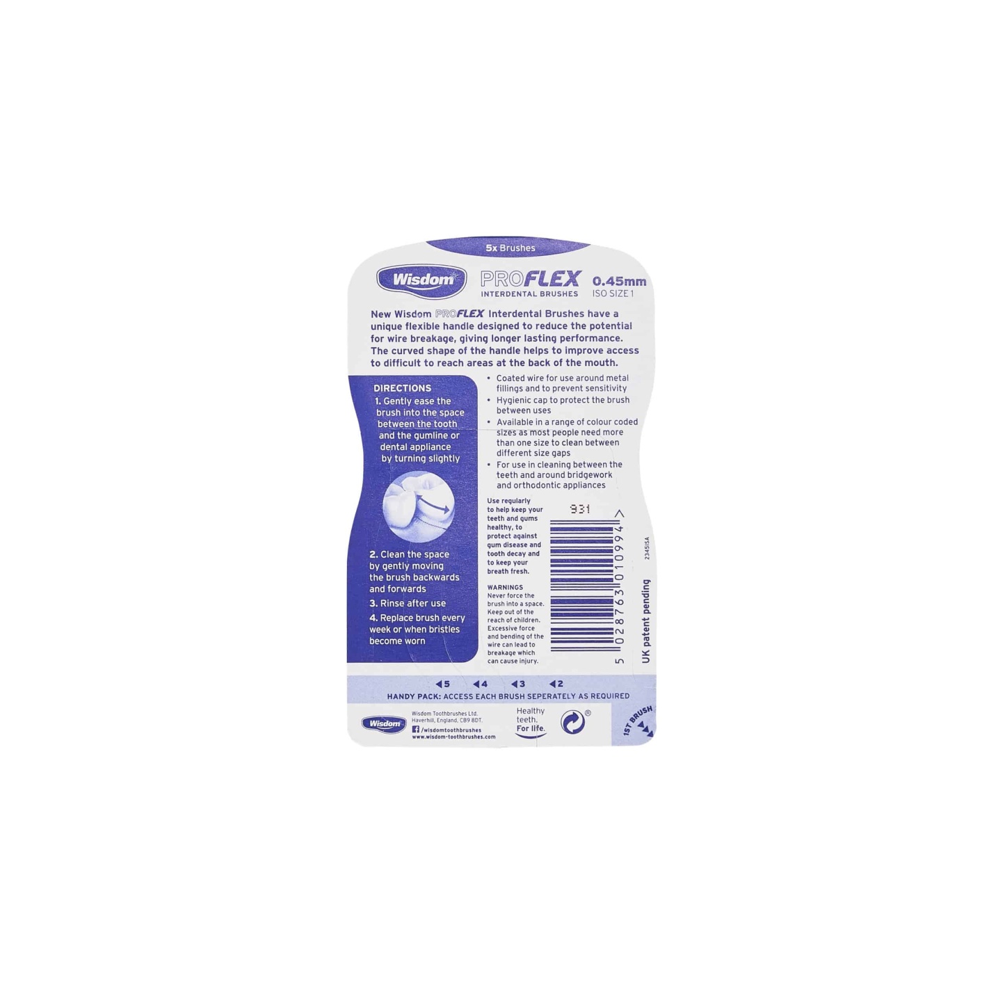 Wisdom Pro Flex Interdental Brushes 0.45mm 5's