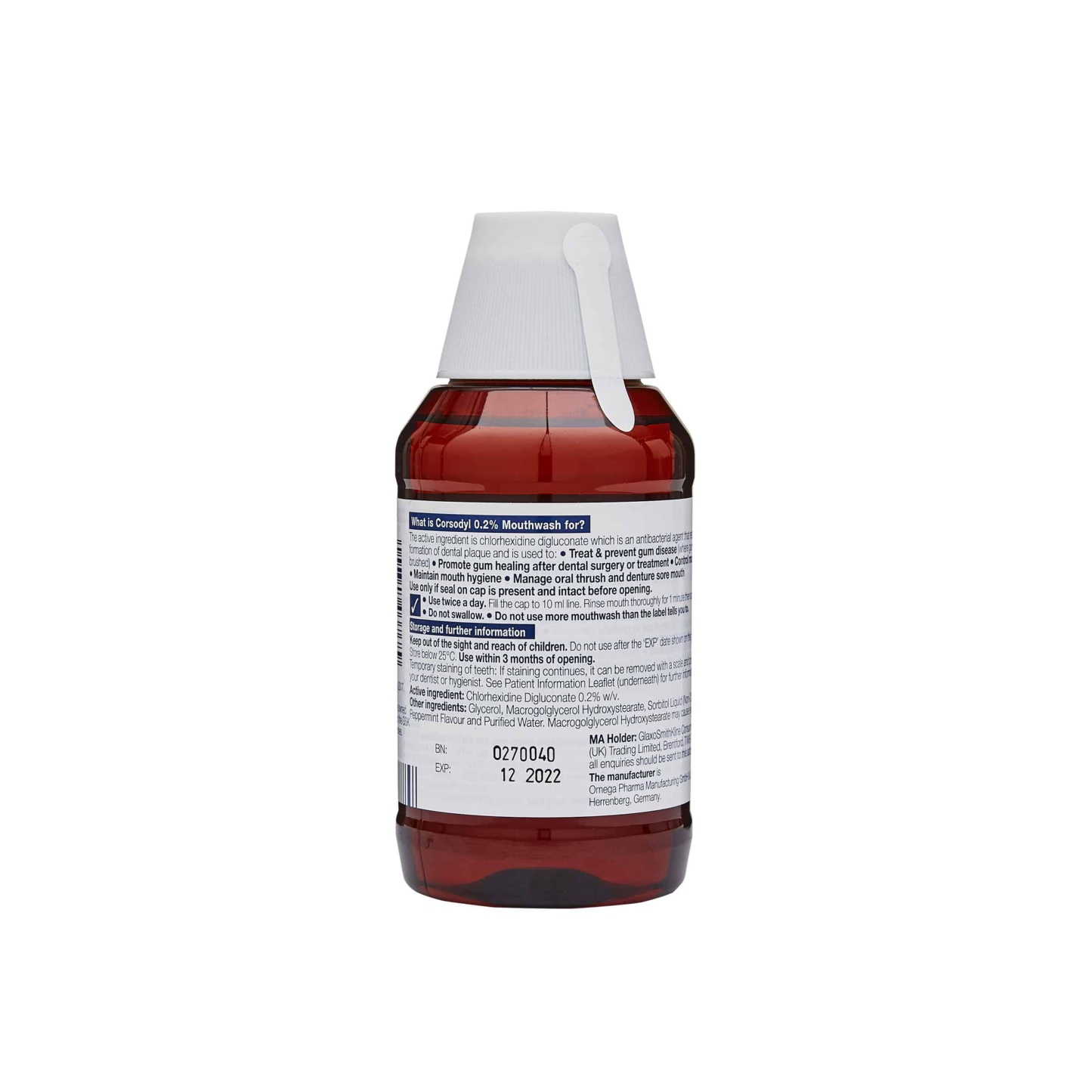 Corsodyl 0.2% Mouthwash Alcohol Free Original 300ml