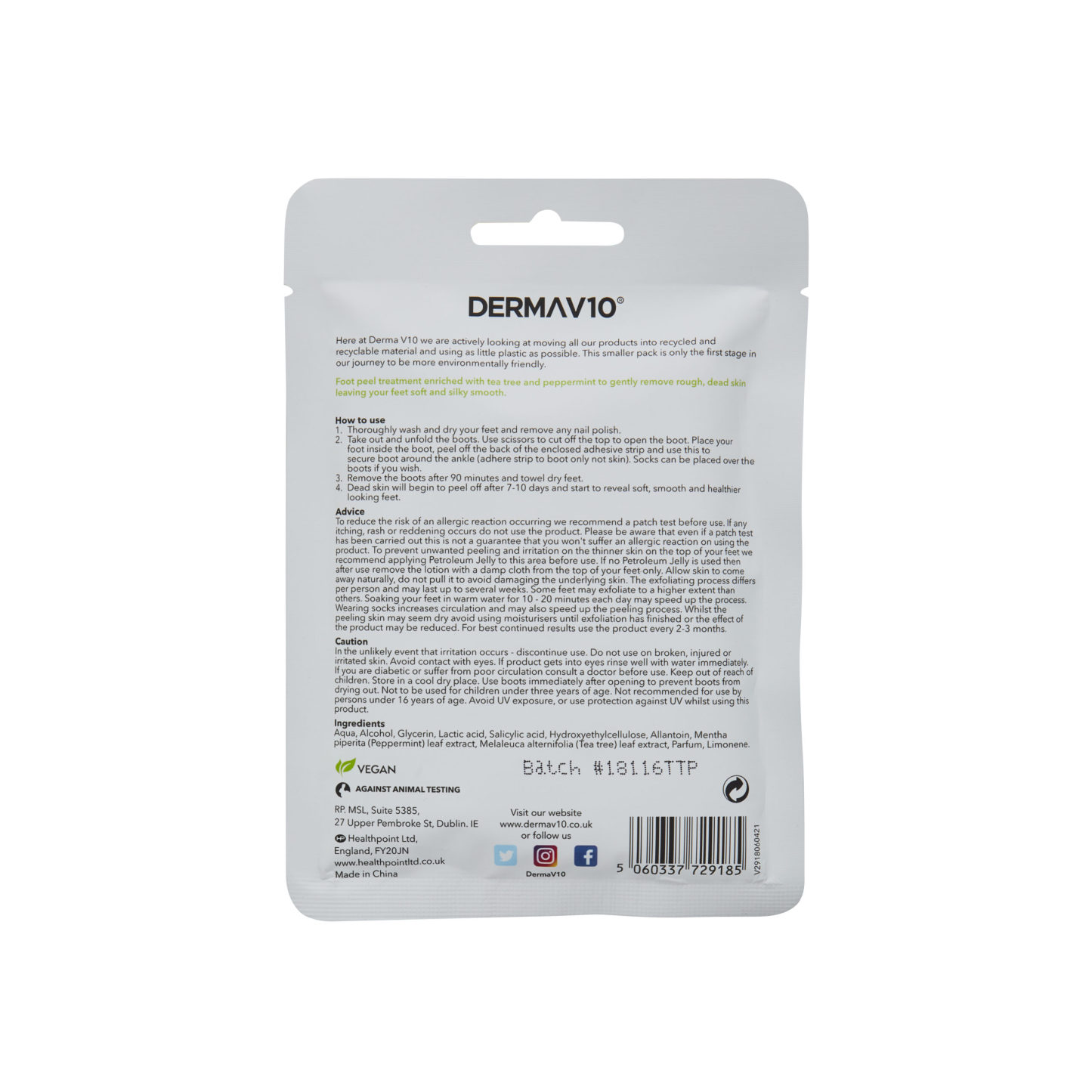 Derma V10 Foot Peel Tea Tree & Peppermint