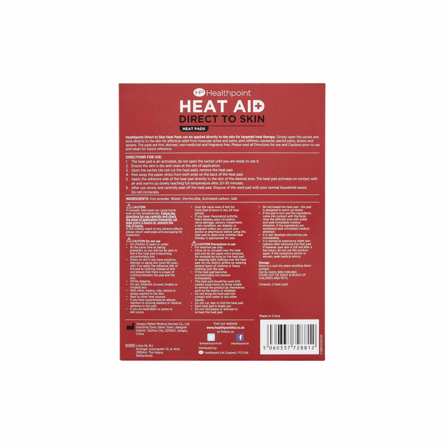 Healthpoint Heat Aid Direct To Skin Heat Pads Pack of 2