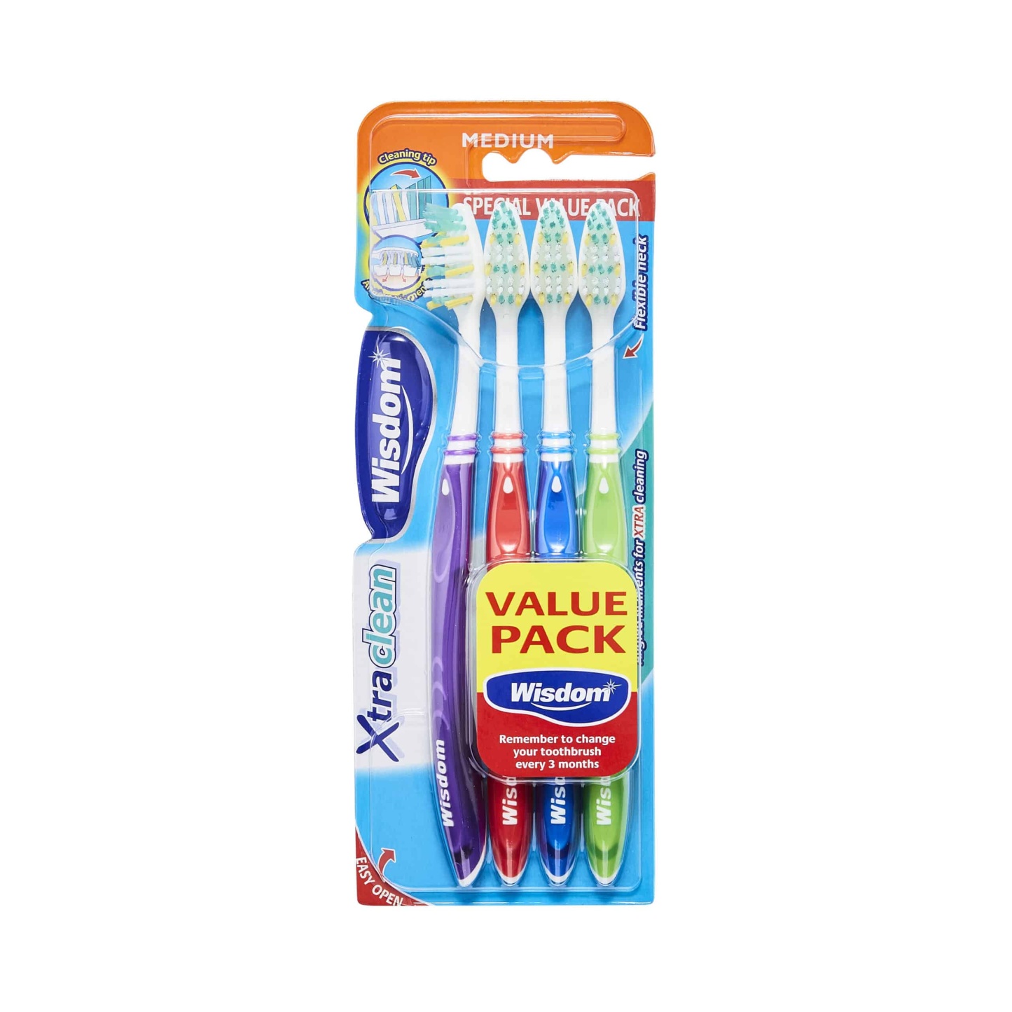 Wisdom Xtra Clean Medium Toothbrush Pack of 4