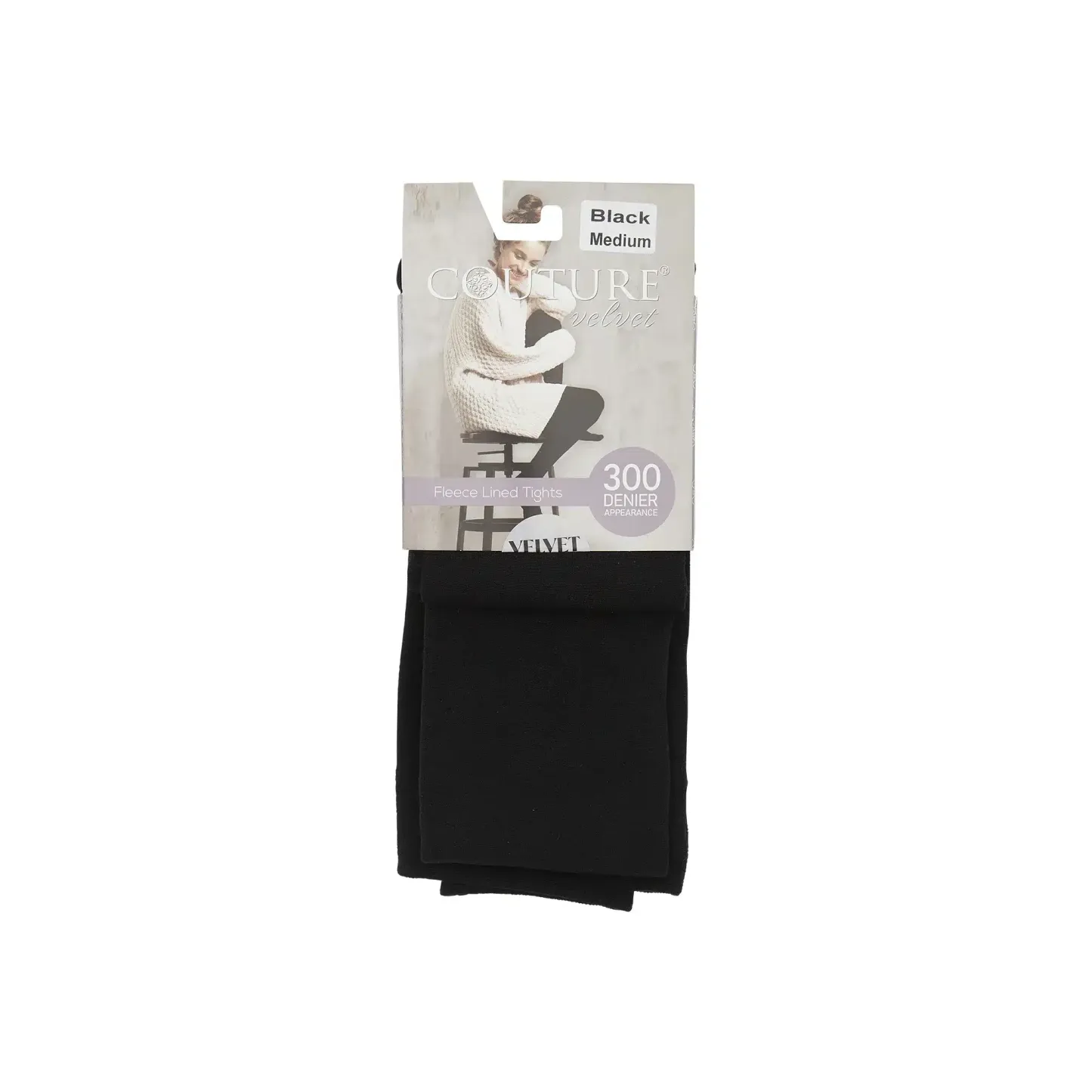Couture Velvet Fleece Lined Tights 300 Denier Black Medium