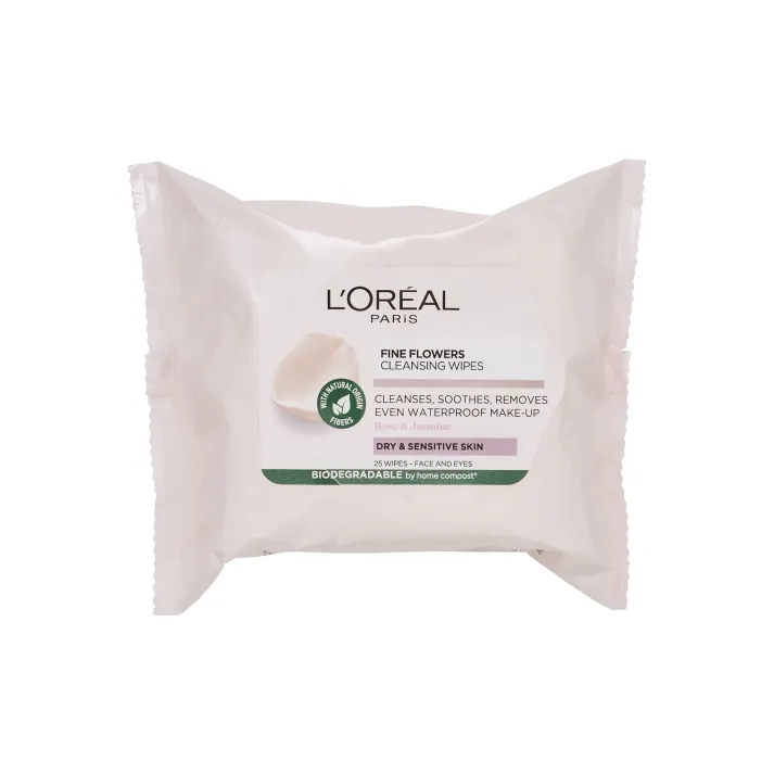 L'Oreal Fine Flowers Cleansing Wipes Dry/Sensitive Skin 25's