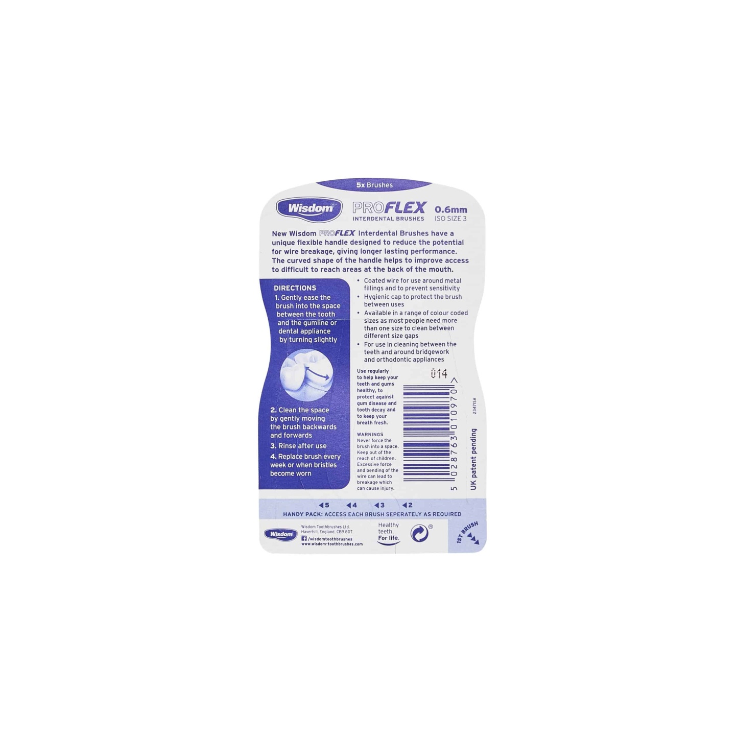 Wisdom Pro Flex Interdental Brushes 0.6mm 5's