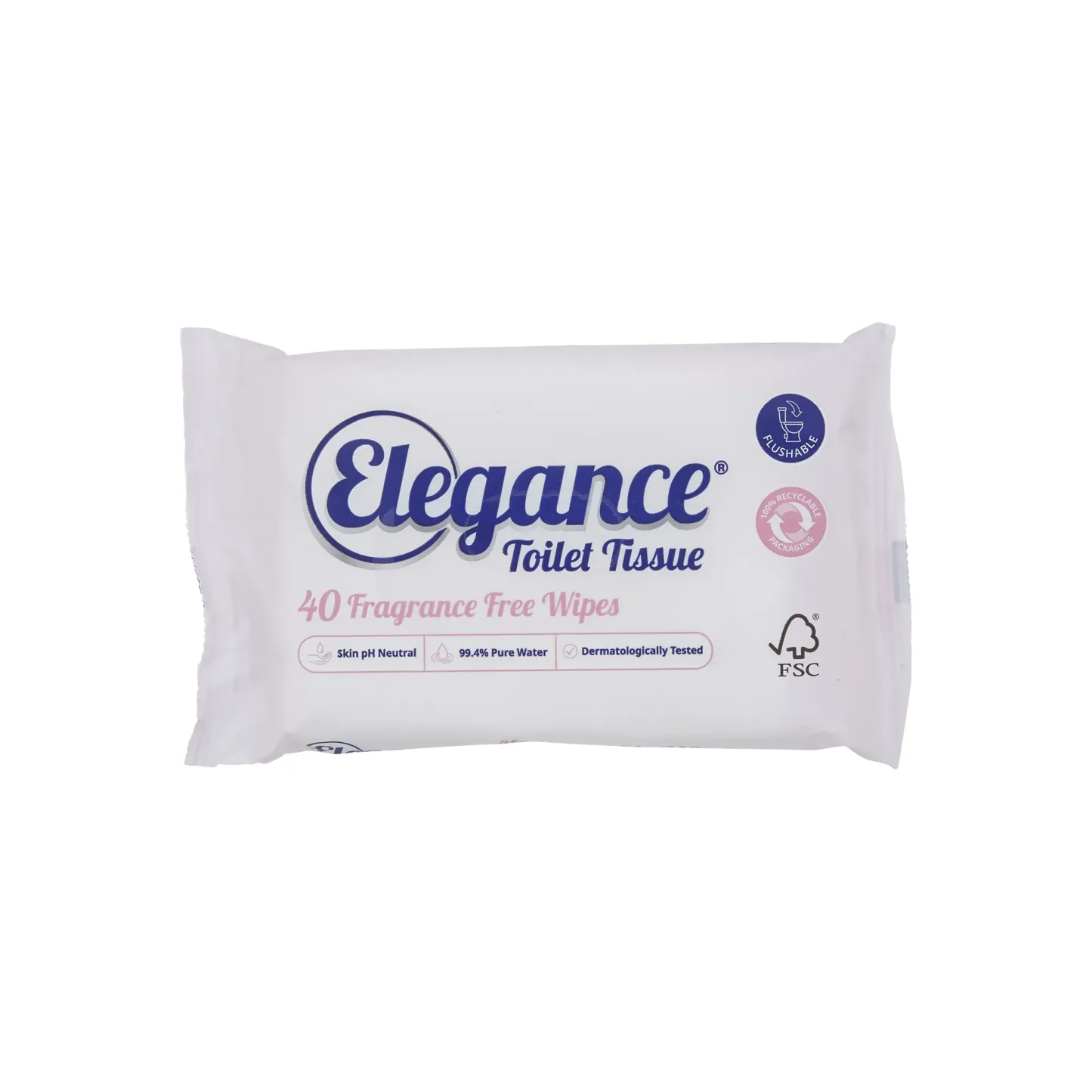 Elegance Biodegradable Moist Toilet Tissue Wipes 40 Pack Fragrance Free