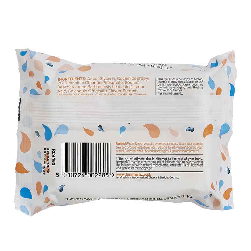 Femfresh Intimate Wipes - Flushable & Biodegradable with Calendula & Aloe Vera Extracts, 25's