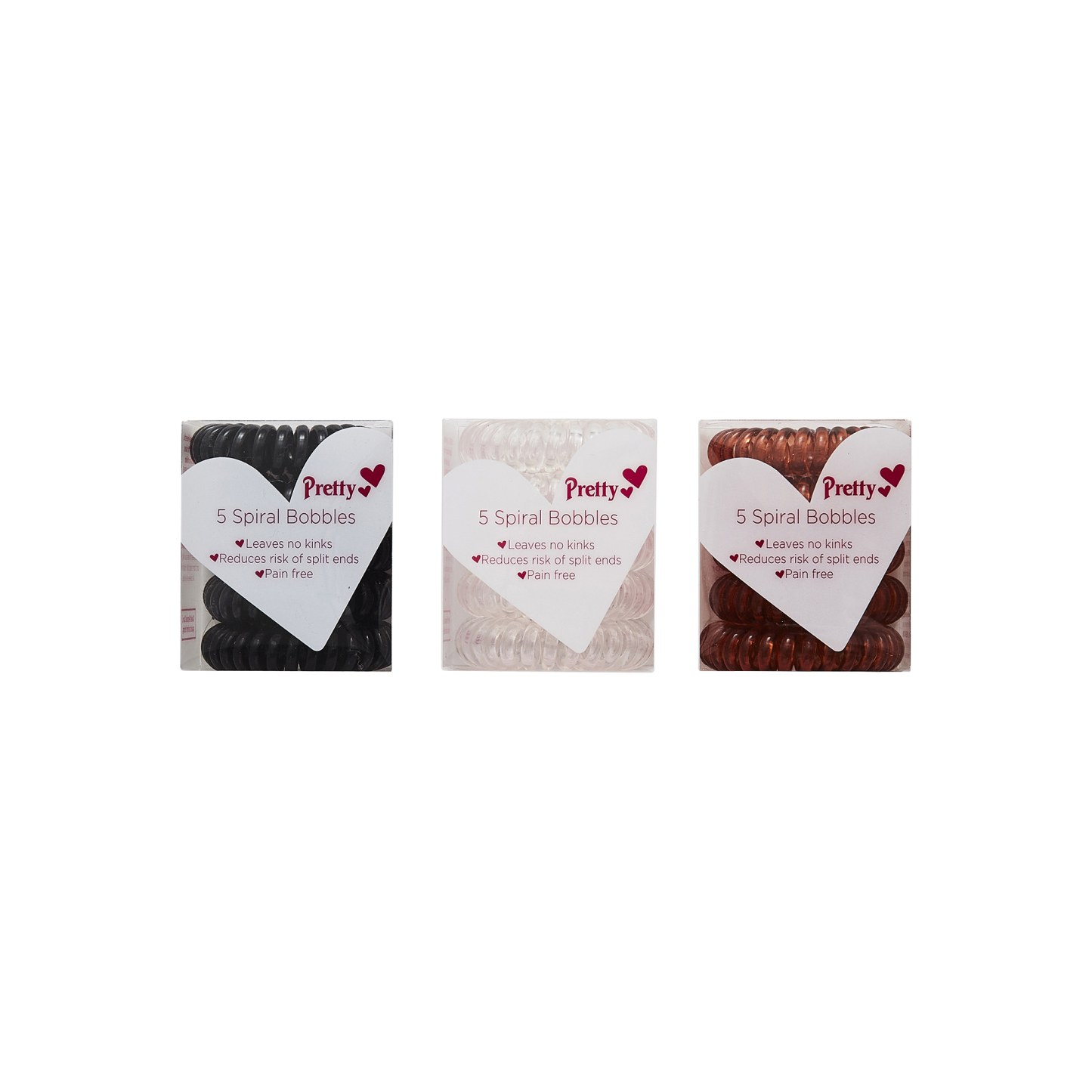 Pretty Spiral Hair Bobbles Clear / Black / Brown 5 Pack