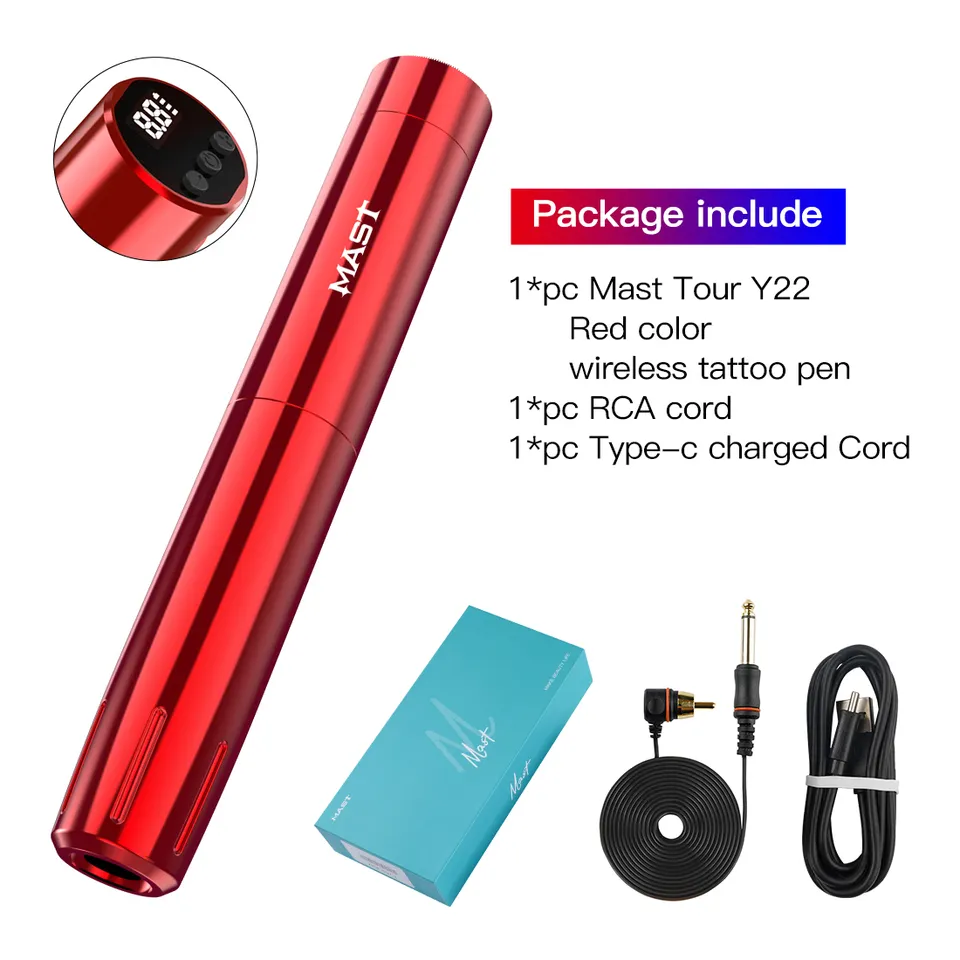 Wholesale Mast Tattoo Tour Y22 RCA Wireless Battery Tattoo Pen Custom Permanent Make Up 3.0mm Stroke Tattoo Machine