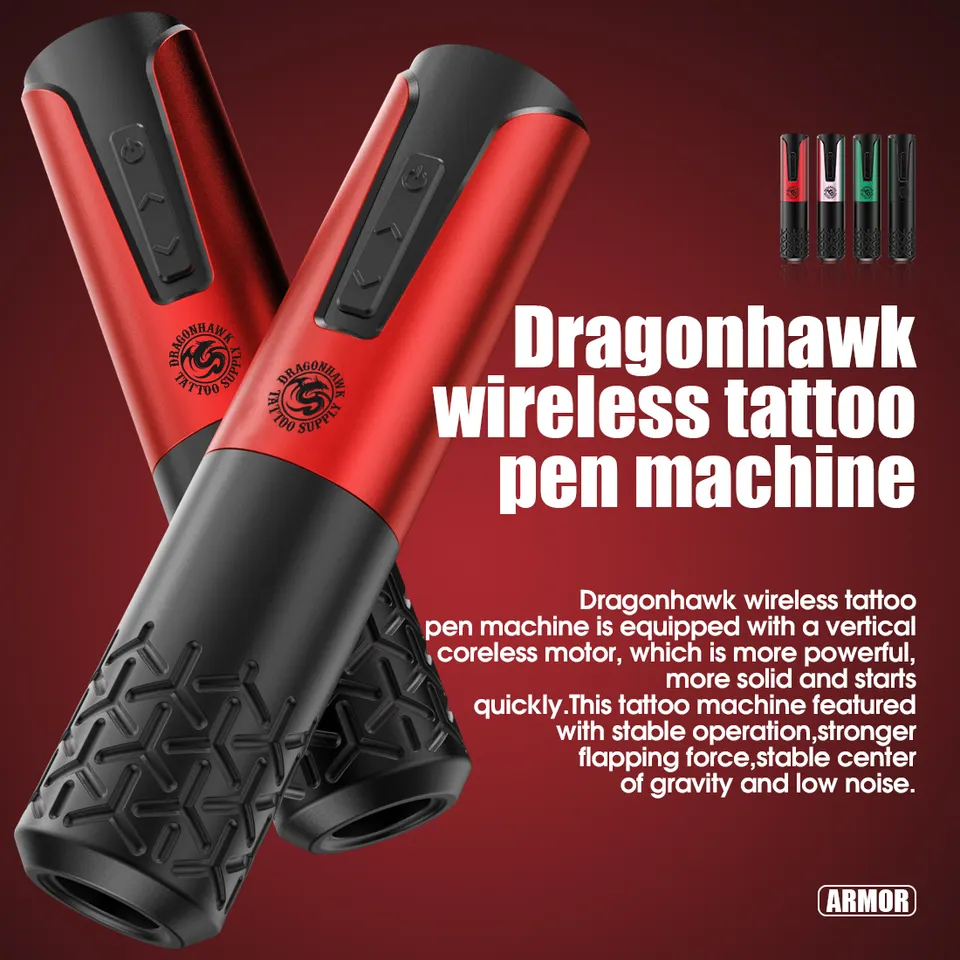 Dragonhawk Armor Wireless Battery Pen Machine Rotary Tattoo Pen Charge and Replace The Battery LED Display Permanent Make Up