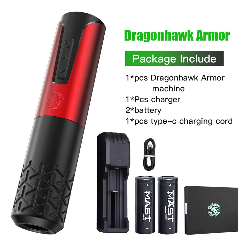 Dragonhawk Armor Wireless Battery Pen Machine Rotary Tattoo Pen Charge and Replace The Battery LED Display Permanent Make Up