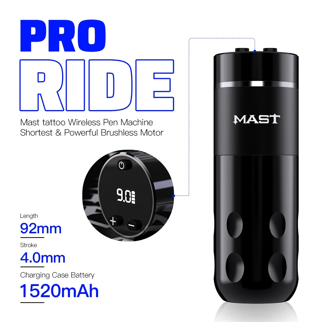 Mast Rider Pro Wireless Rotary Tattoo Machine LED Display Battery Pen Permanent Makeup For Tattoo Artist