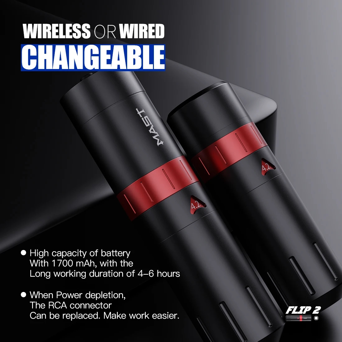 Wholesale Mast Tattoo Flip2 Wireless Tattoo Pen Machine Strokes 2.4-4.2mm Coreless Motor tattoo Gun