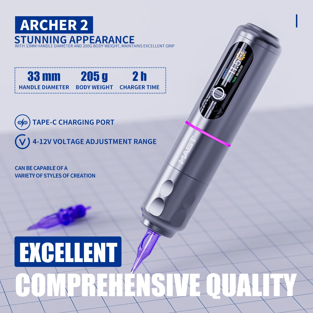 Wholesale Mast Archer 2 Wireless Battery 2100mAh Tattoo Pen mahine Permanent Makeup MachineTattoo Rotary Machine