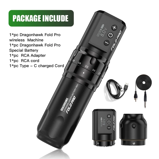 Dragonhawk Fold PRO Wireless Tattoo Rotary Machine 7 Adjustable Stroke with Double Battery for Permanent Makeup & Body Art 