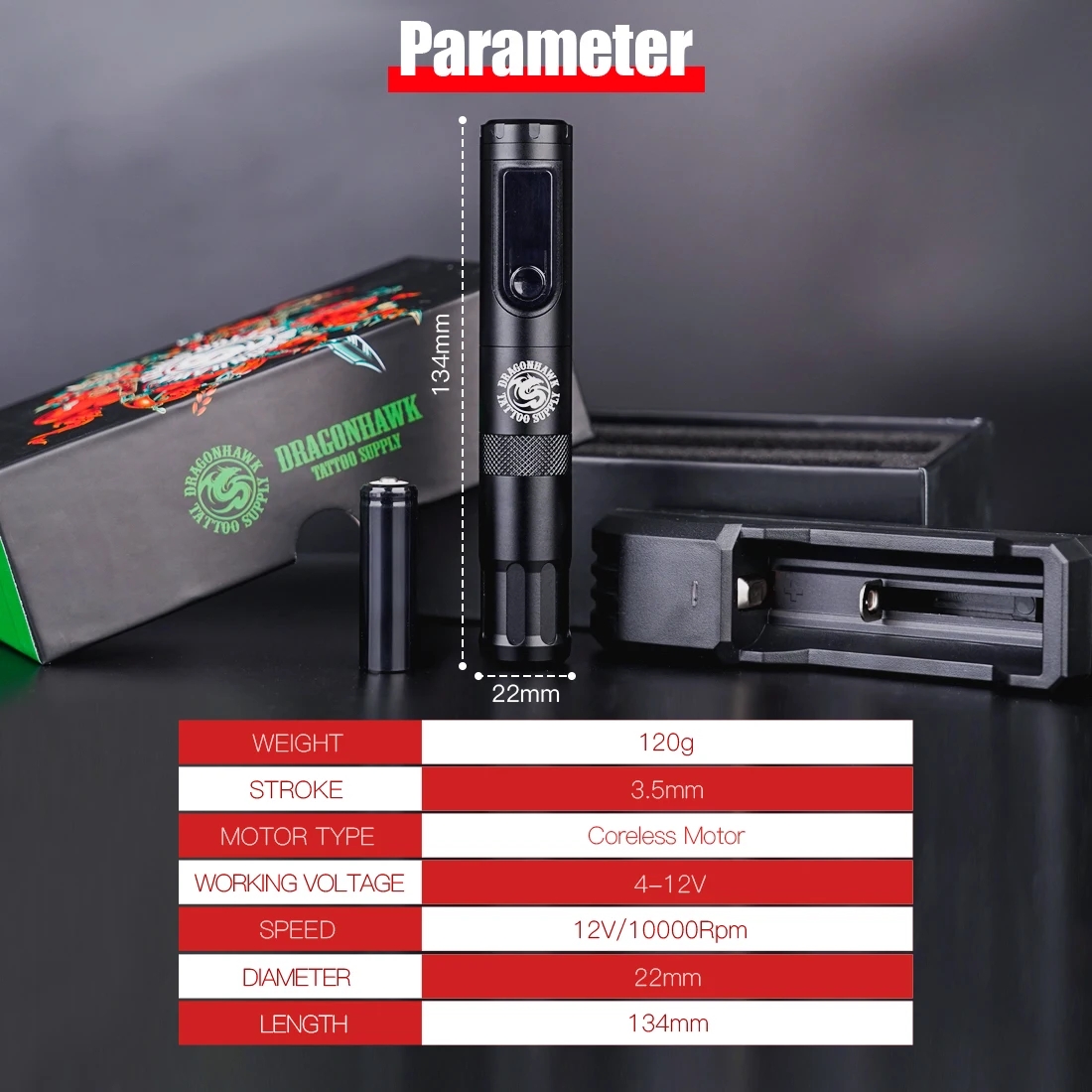 Dragonhawk X4 Tattoo pen Machine Replaceable Battery Wireless Recharge Permanent MakeUp Tattoo Gun machine Supply
