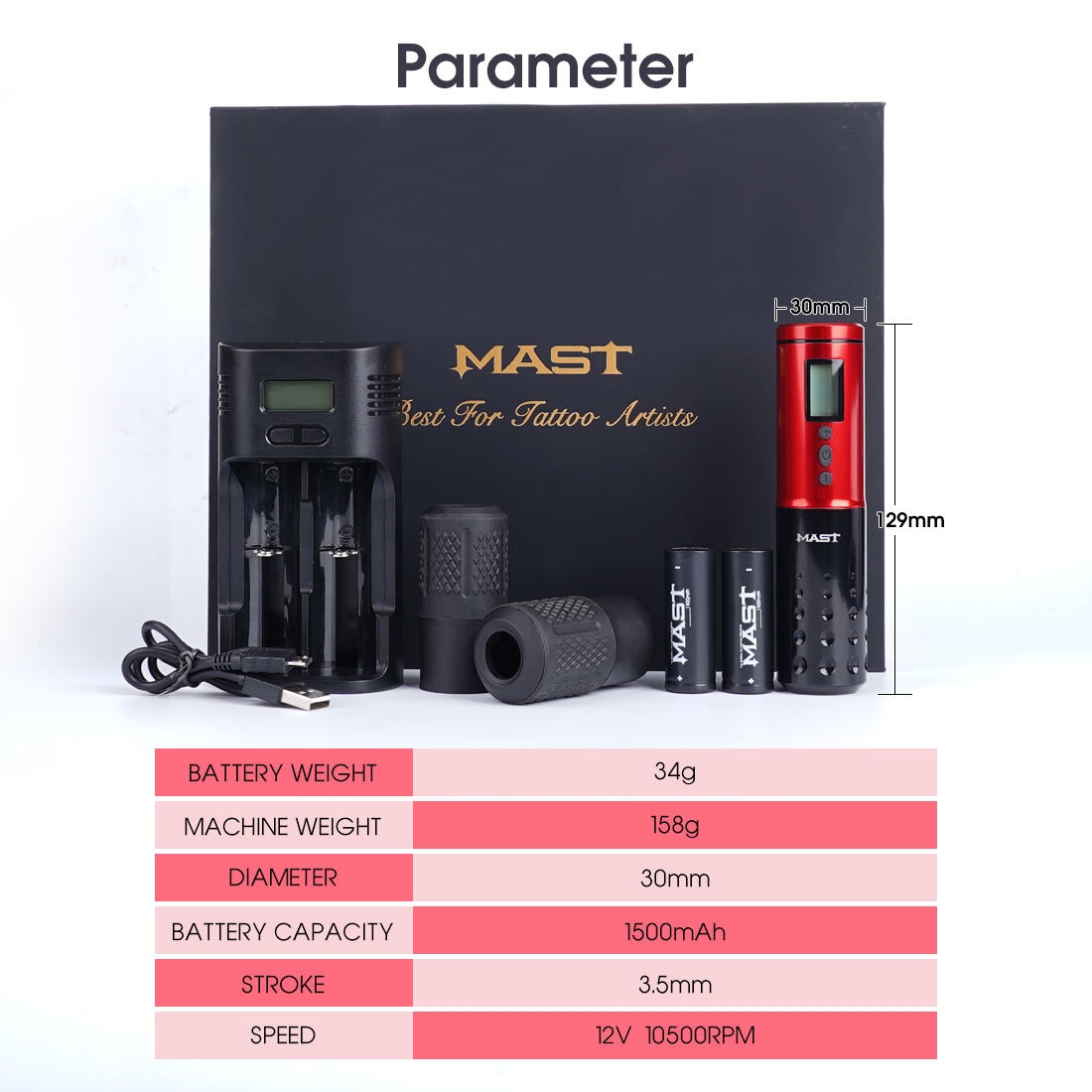 Mast Tattoo Lancer Wireless LED Display Rotary Tattoo Machine Pen Two Replaceable Batteries Makeup Permanent Accessories