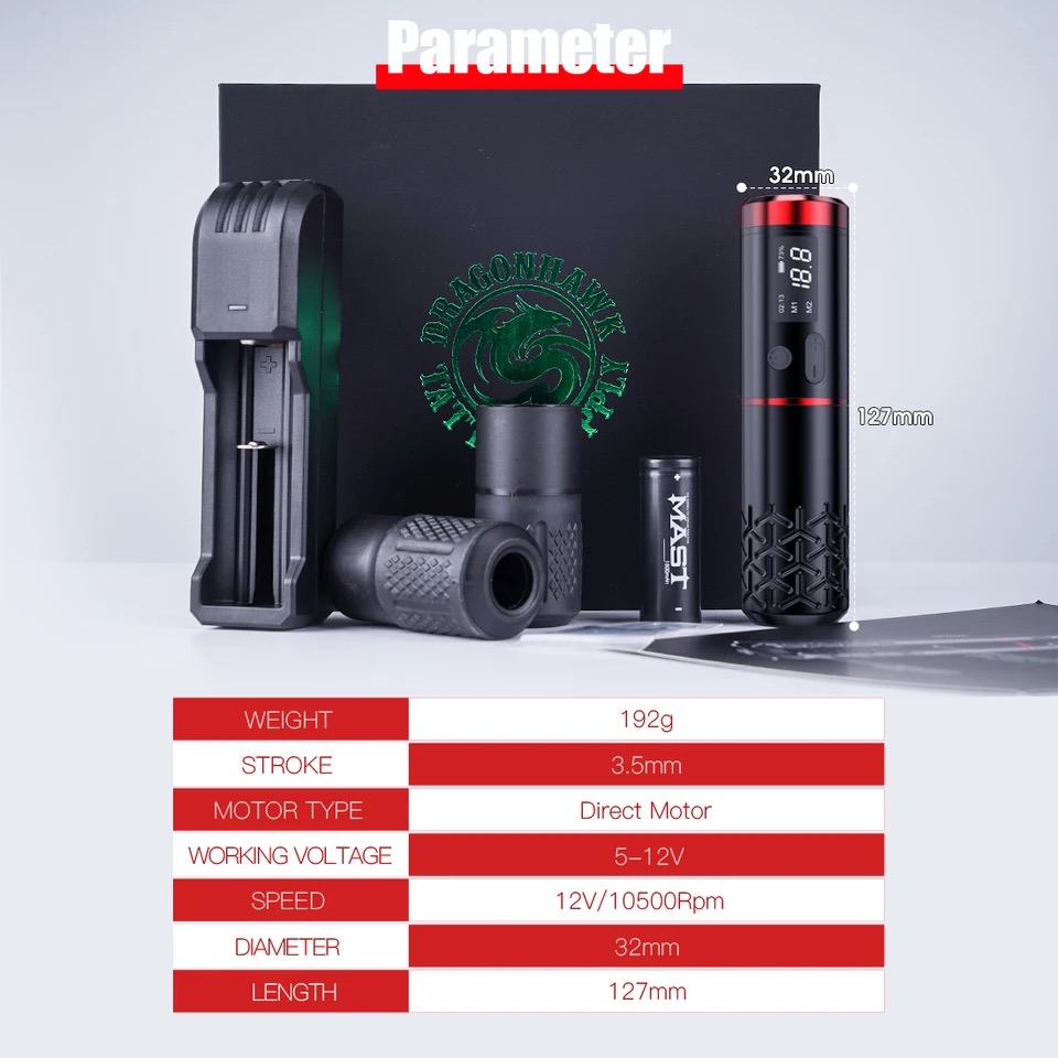 wholesale Dragonhawk Armor Pro Professional Wireless Rotary Tattoo Machine Portable Power Coreless Motor LED Digital Display Battery Pen