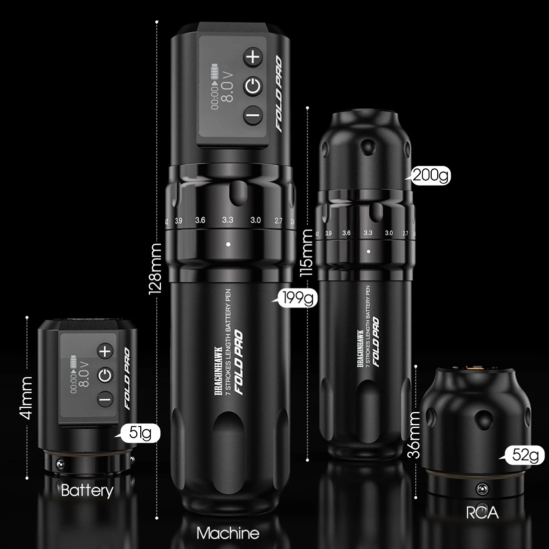 Dragonhawk Fold Pro Wireless Battery tattoo pen machine Wireless battery or RCA Interface Rotary Tattoo Machine Gun