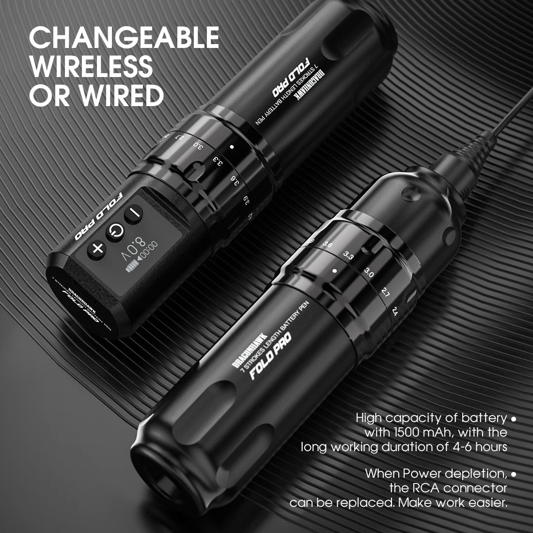 Dragonhawk Fold Pro Wireless Battery tattoo pen machine Wireless battery or RCA Interface Rotary Tattoo Machine Gun