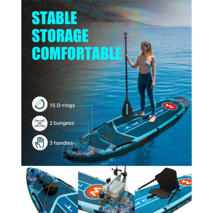 Extra Wide Inflatable Paddle Board 11'6"x34"x6" Stand Up Paddle Board for Fishing with Removable Fins Dual Bungees Camera Mount Hand Pump Strong Paddle 5L Dry Bag Leash